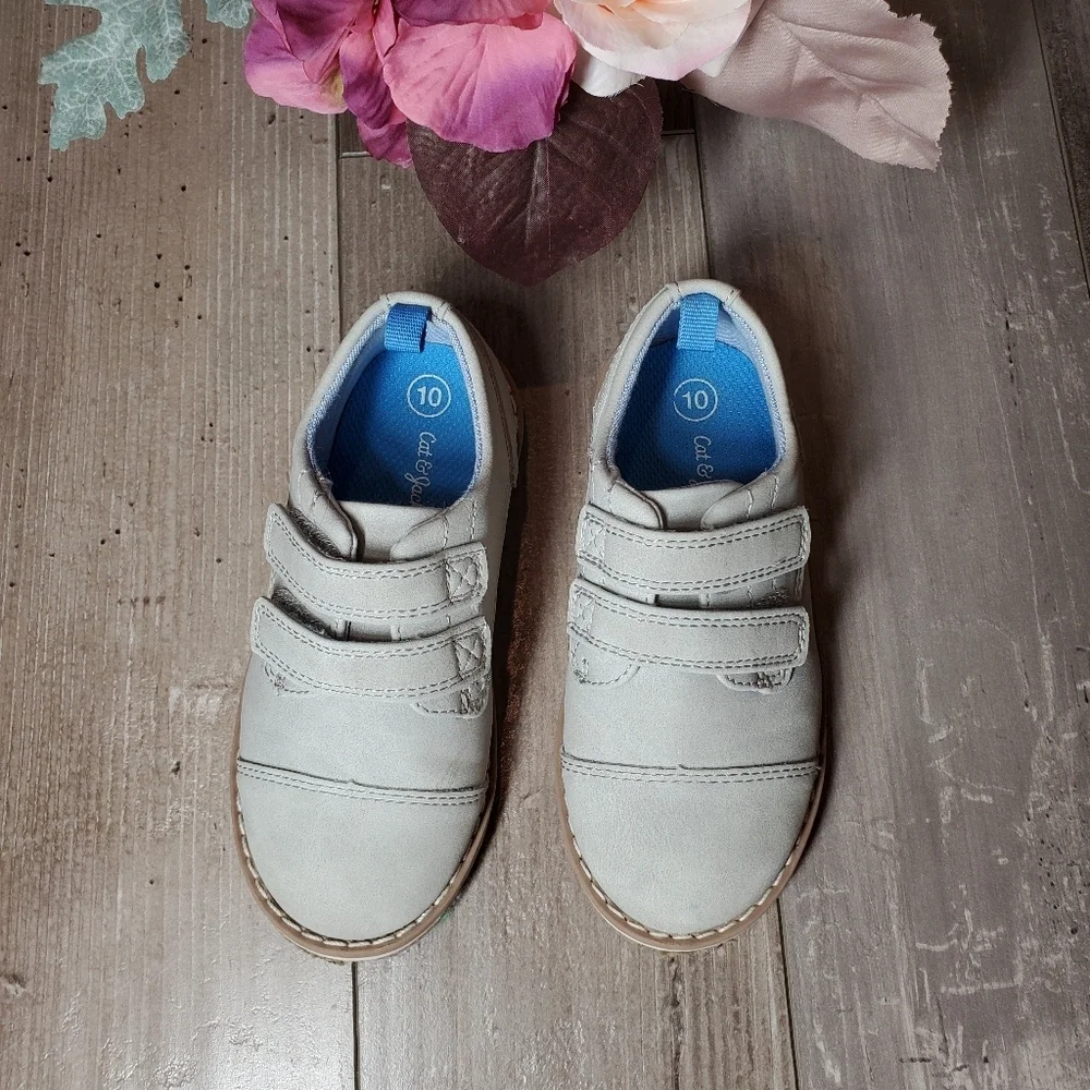 Cat & Jack Grey Toddler Boy Velcro Oxford Dress Shoes Size 10 NWOT EUC